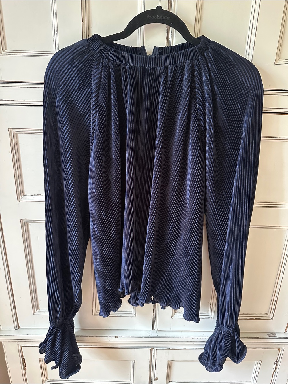 GLAM Pleated Navy Long-Sleeve Women's Top